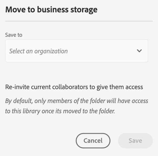 Screenshot of the move to business storage dialog box