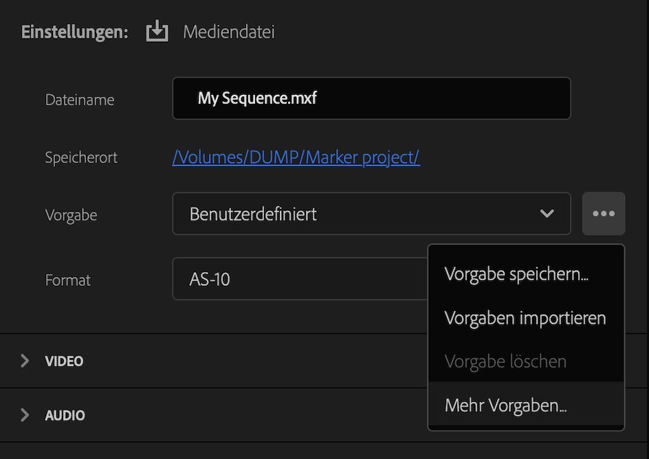 Speichern der Vorgabe