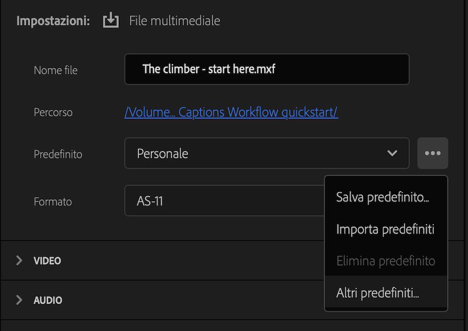 Salvataggio del predefinito