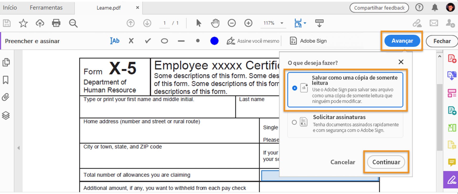 Salvar uma cópia somente leitura
