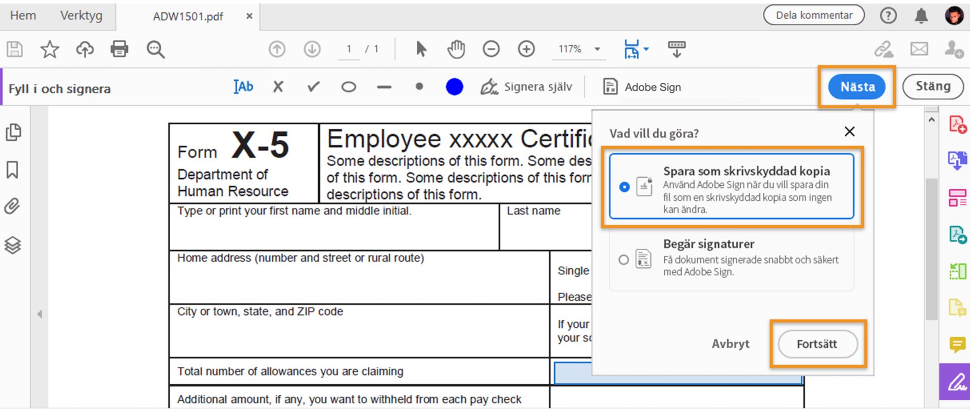 Spara en skrivskyddad kopia