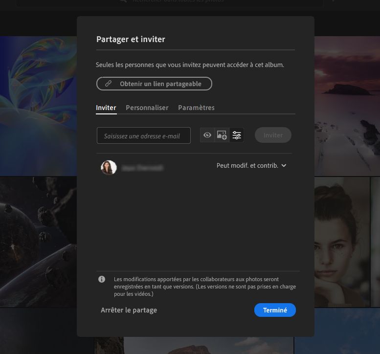 Partage et invitations dans Lightroom