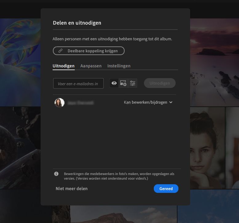 Delen en uitnodigen in Lightroom