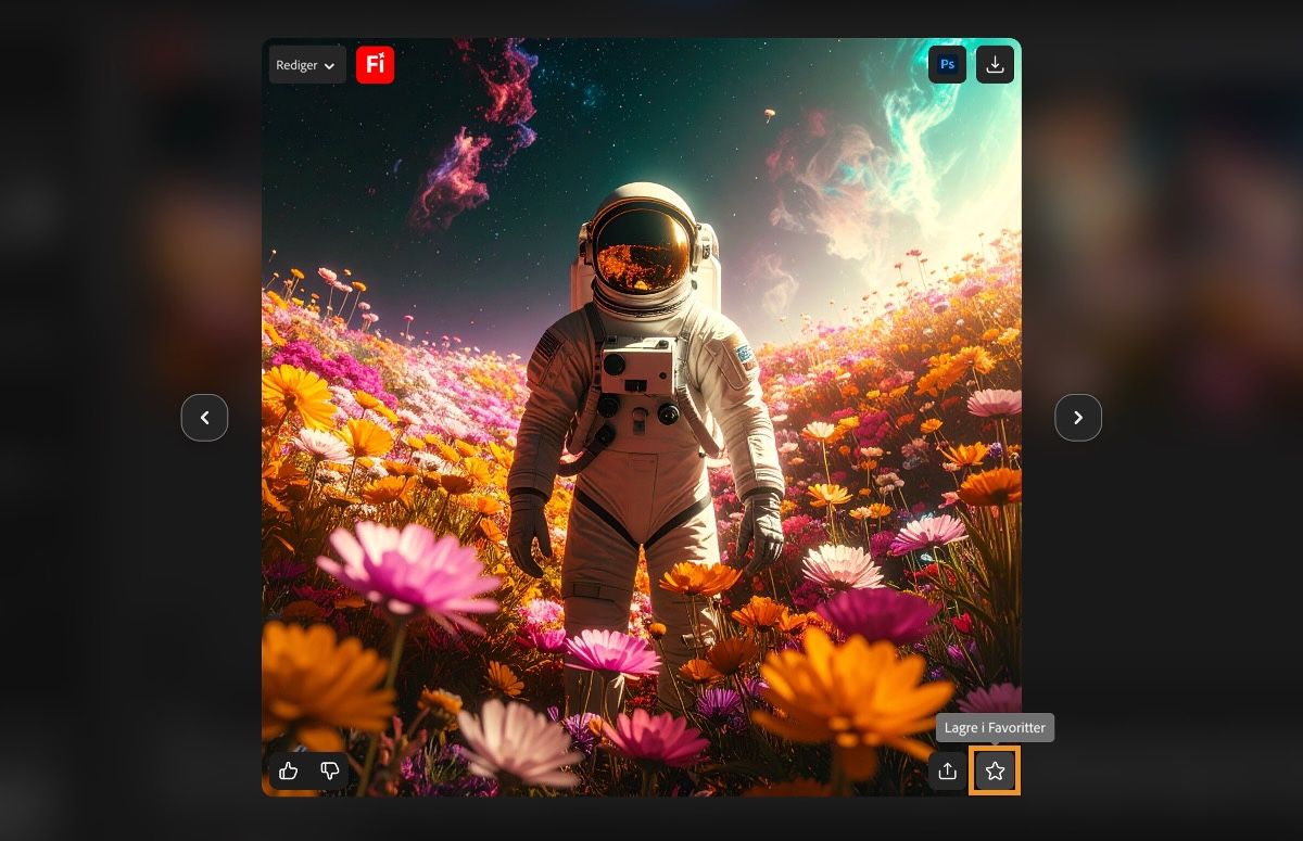 De genererte bildene har alternativet for å lagre bildet som favoritt.