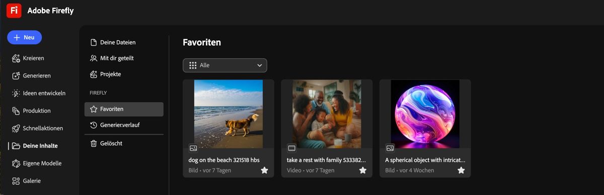 Das Bild wird auf der Seite „Dateien“ in der Registerkarte „Favoriten“ als Favorit aufgeführt.