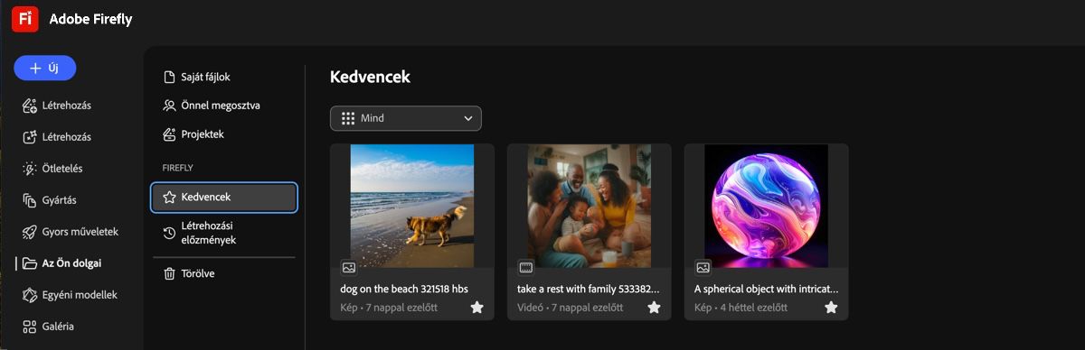 A kép kedvencként szerepel a Fájlok oldal Kedvencek lapján.