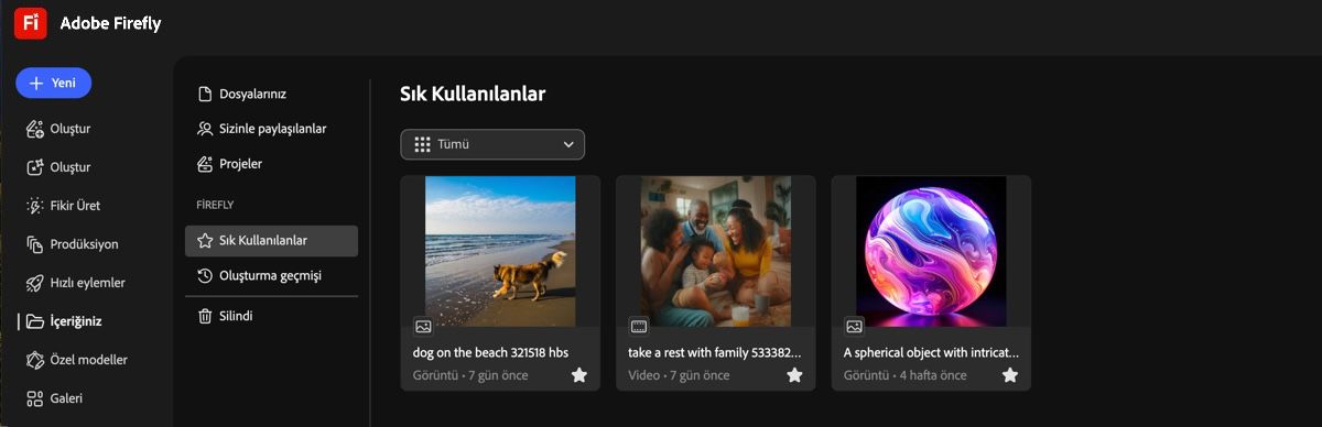 Görüntü, Dosyalar sayfasının Sık Kullanılanlar sekmesinde sık kullanılan olarak listelenir.