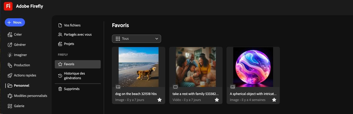 L’image est marquée comme favorite dans l’onglet Favoris de la page Fichiers.