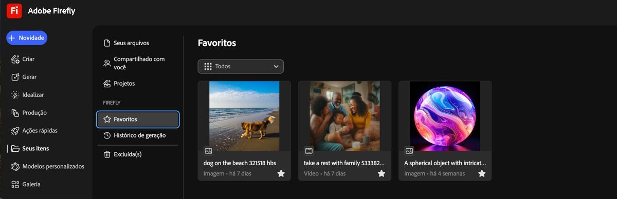 A imagem é listada como favorita na guia Favoritos da página Arquivos.