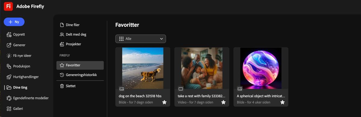 Bildet vises som favoritt i Favoritter-fanen på Filer-siden.