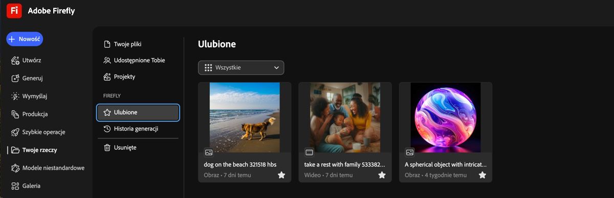 Obraz jest wyświetlany jako ulubiony na karcie Ulubione na stronie Pliki.