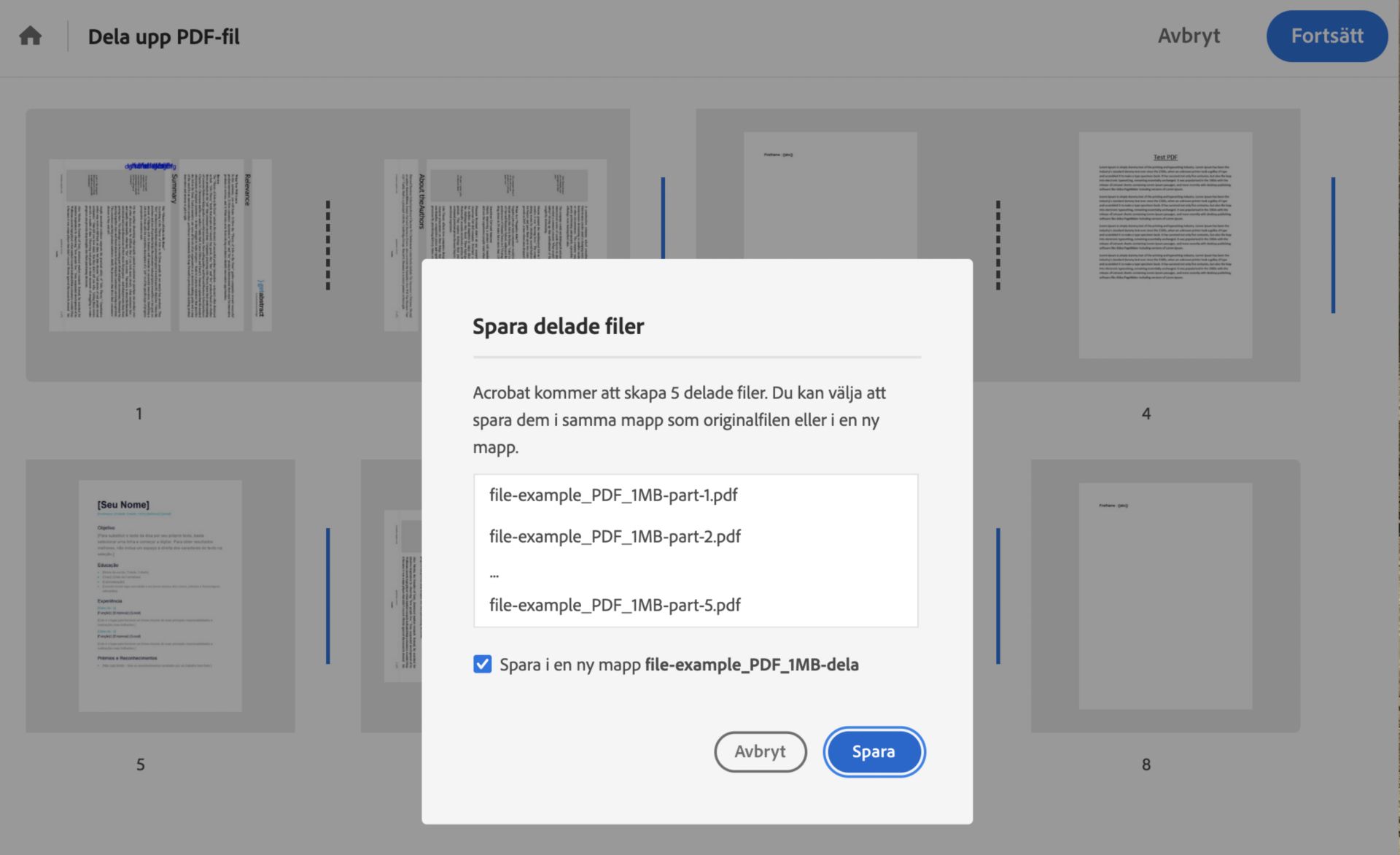 Spara PDF-filerna i samma eller en ny mapp