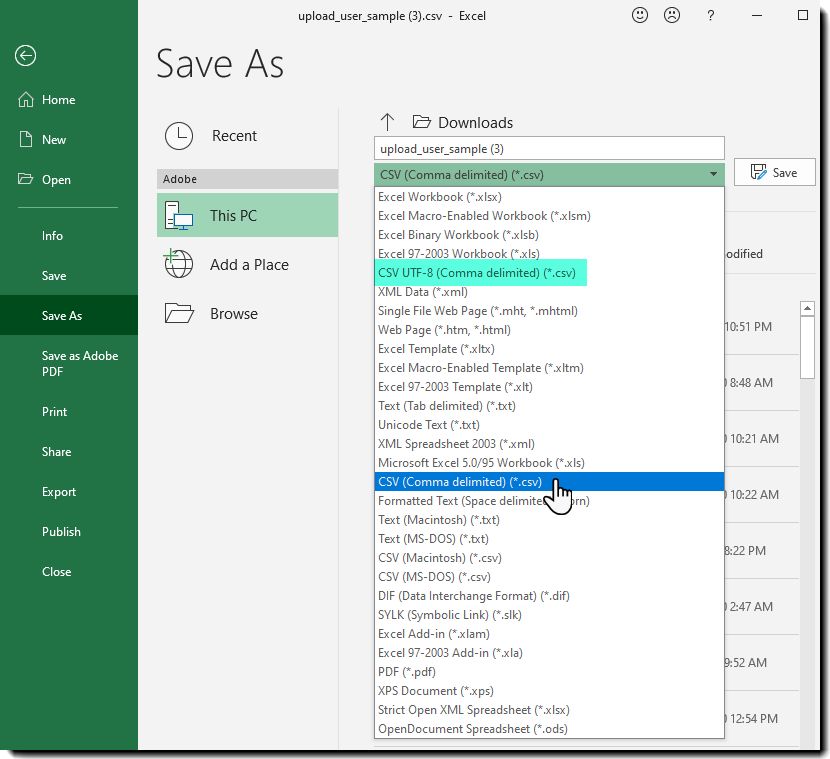 Salvar em CSV no sistema local