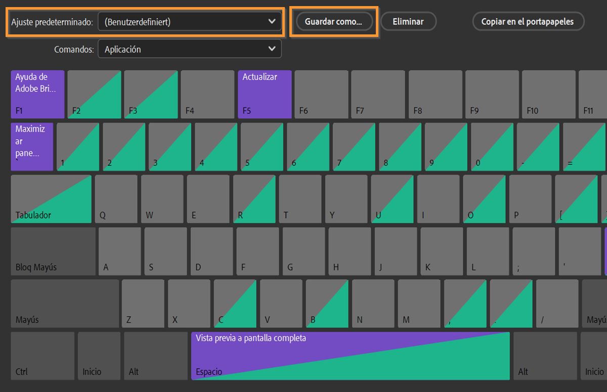 Guarde los métodos abreviados de teclado personalizados en Adobe Bridge.