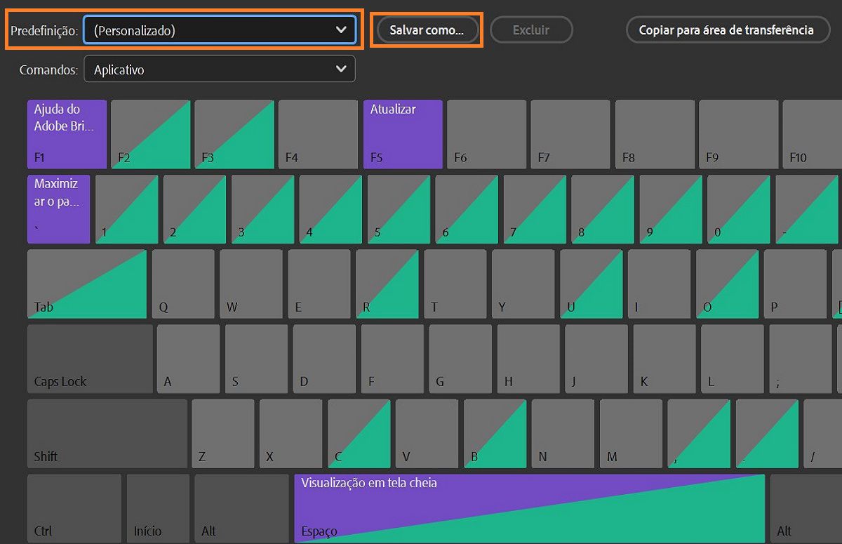 Salve os atalhos de teclado personalizados no Adobe Bridge.