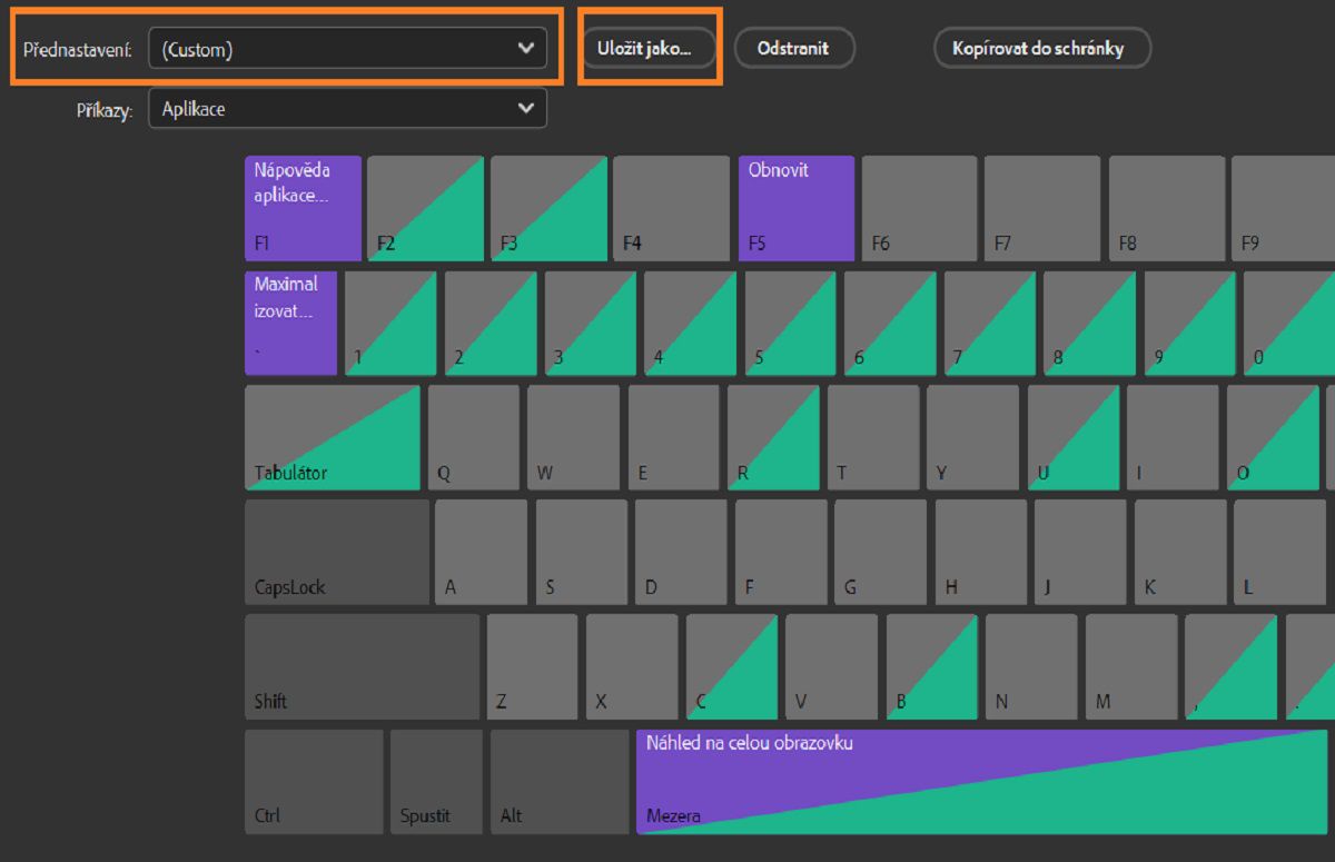 Vlastní klávesové zkratky uložte v aplikaci Adobe Bridge.