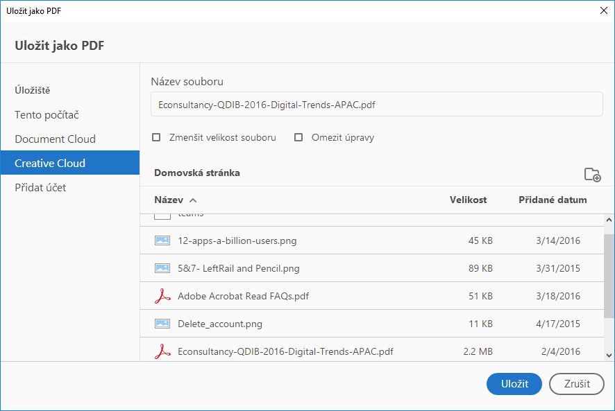 Přizpůsobený dialog Uložit jako
