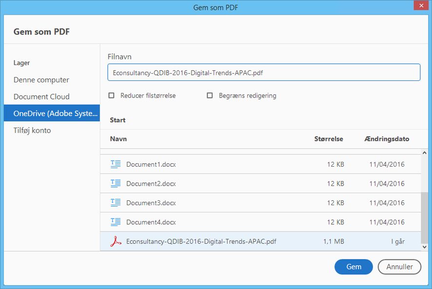 Brugerdefineret Gem som-dialogboks