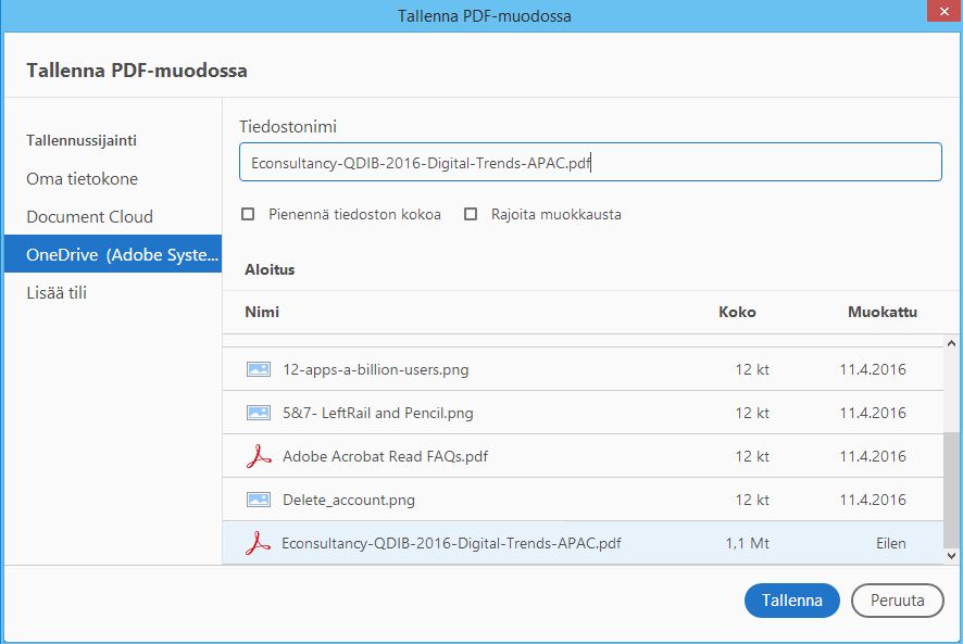 Mukautettu Tallenna nimellä -valintaikkuna