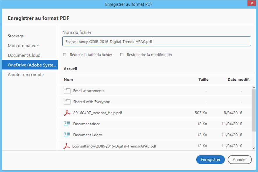 Boîte de dialogue Enregistrer sous personnalisée