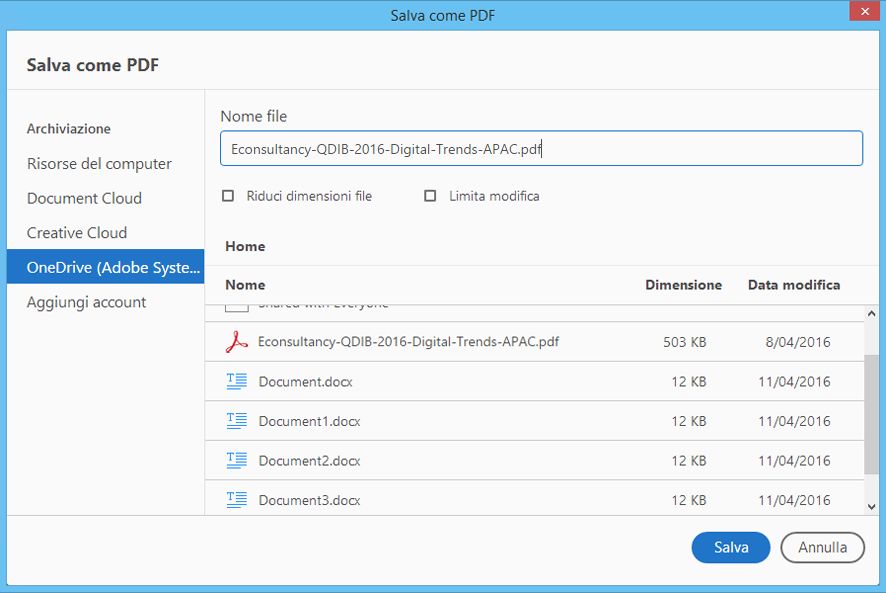 Finestra di dialogo Salva con nome