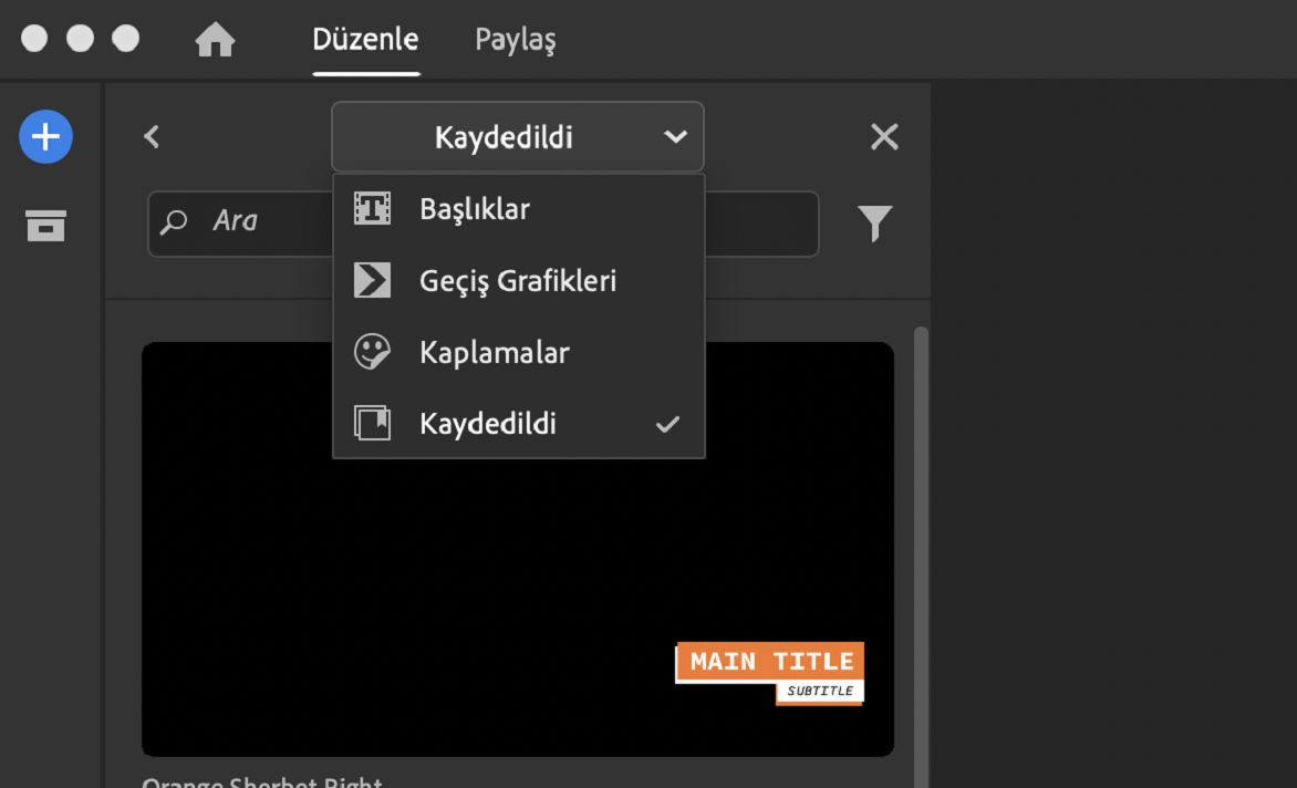 Grafik Ortam Tarayıcısı'nın Kaydedilenler bölümü