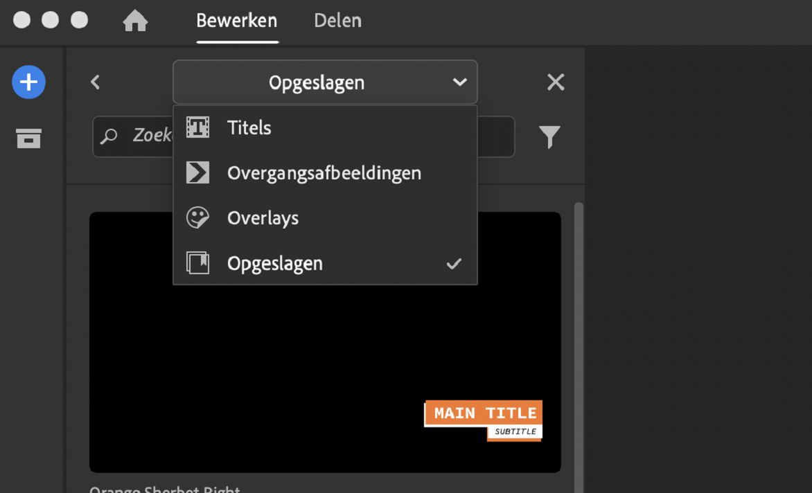 Opgeslagen gedeelte van de Graphics Media Browser