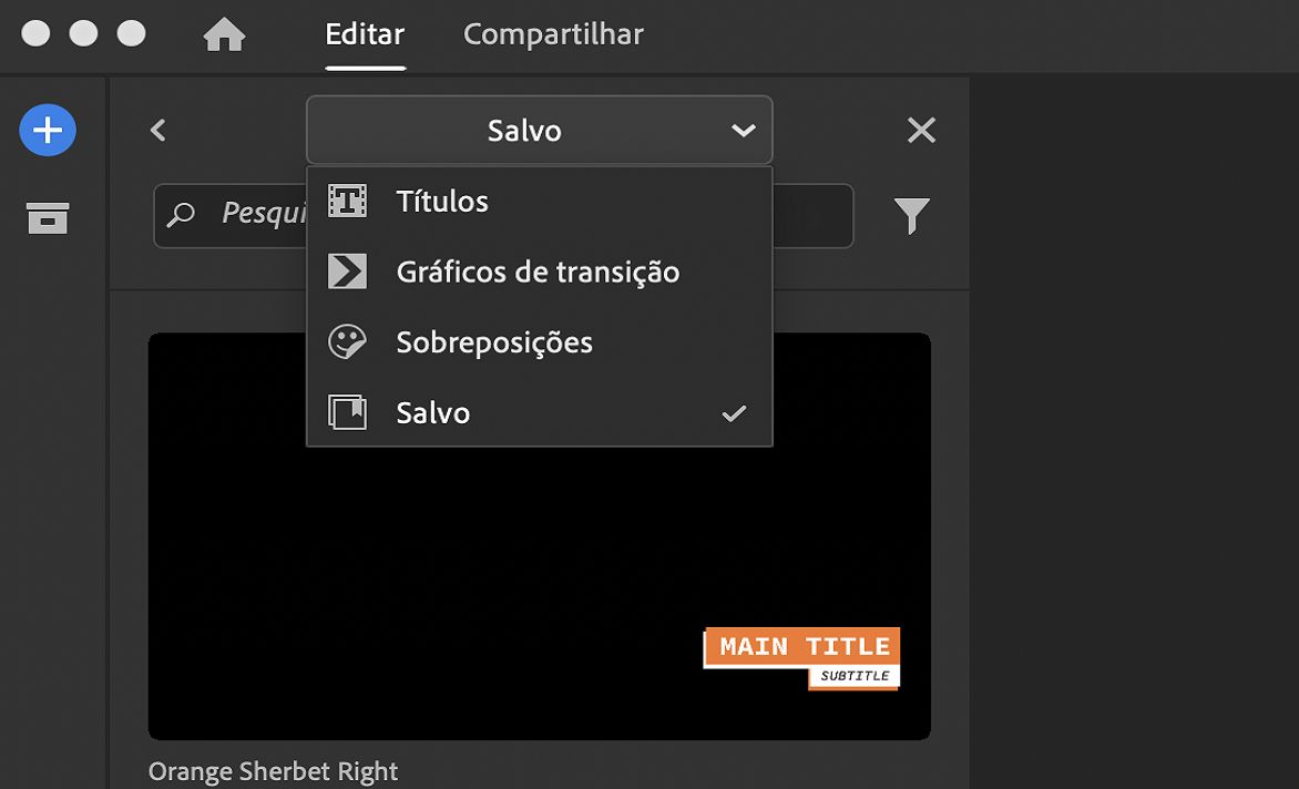 Seção Salvos do Navegador de mídia gráfica