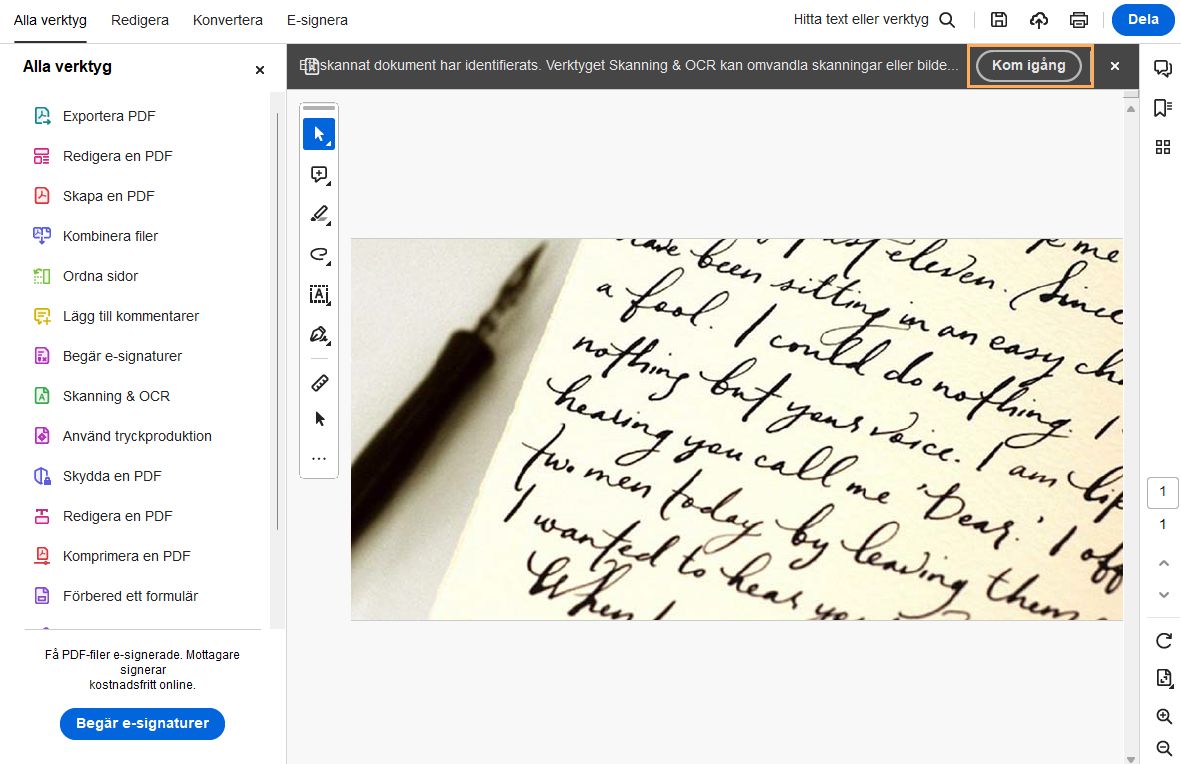 Identifiera text i skannade filer med Acrobat Reader.