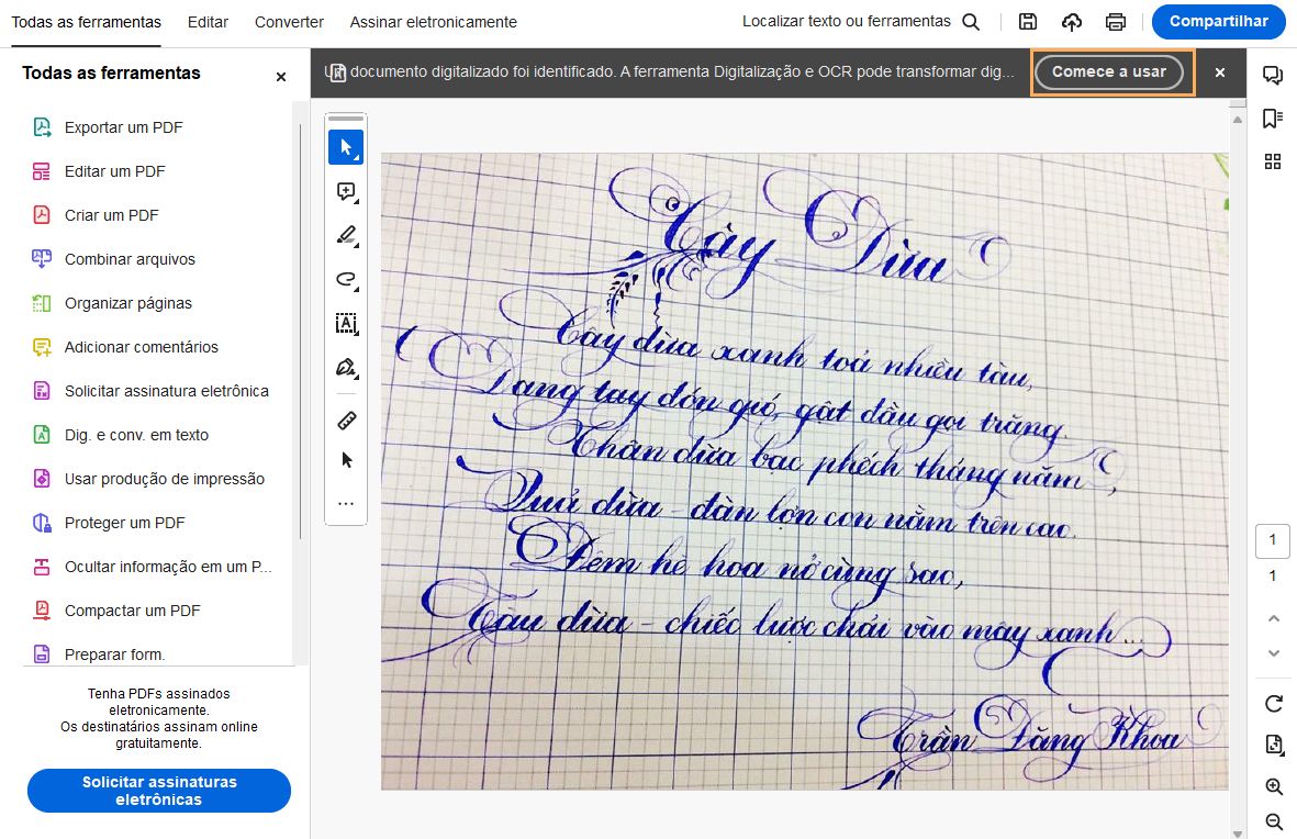 Reconhecer texto em arquivos digitalizados usando o Acrobat Reader.
