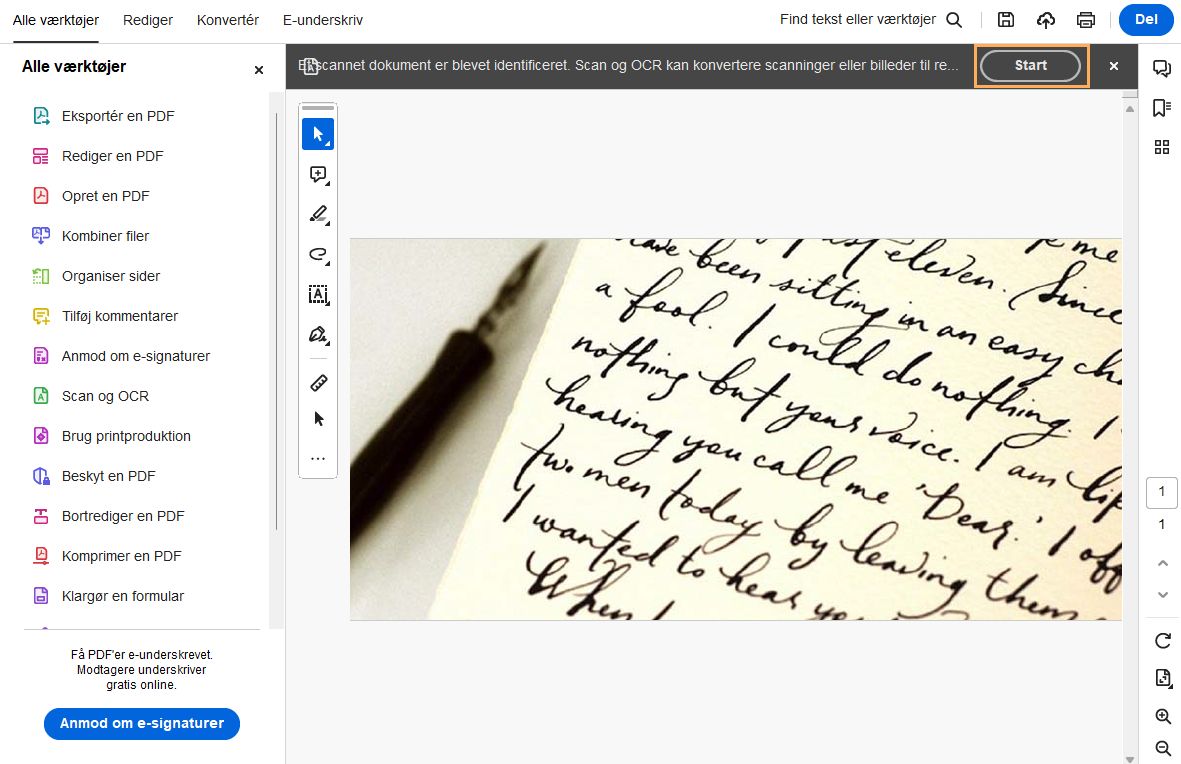 Genkend tekst på scannede filer med Acrobat Reader.