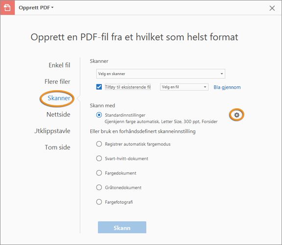 Nytt brukergrensesnitt for skanneverktøyet