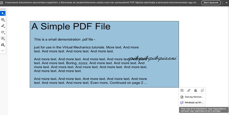 helyi menü szkennelt PDF fájlban lévő képhez