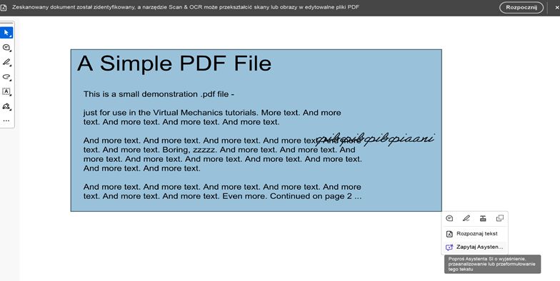 menu skrótów obrazu w zeskanowanym pliku PDF