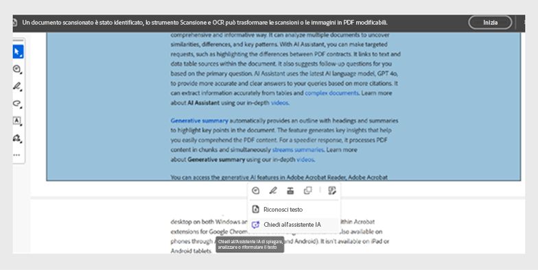 Menu di scelta rapida per un’immagine in un PDF acquisito