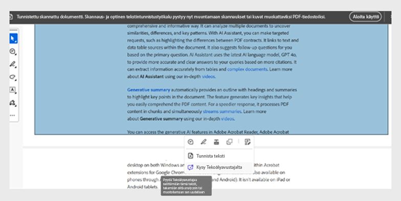 skannatun PDF-tiedoston kuvan pikavalikko