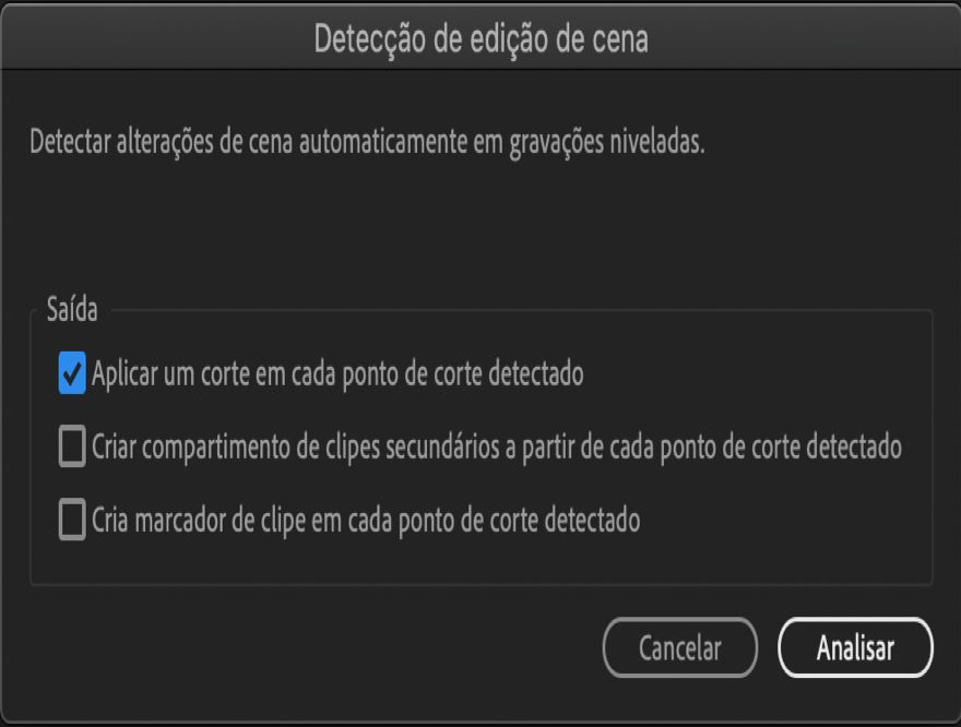A caixa de diálogo Detecção de edição de cena