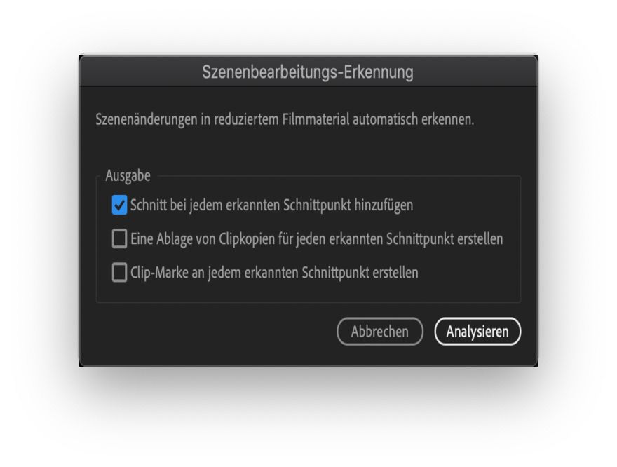 Das Dialogfeld „Szenenbearbeitungs-Erkennung“