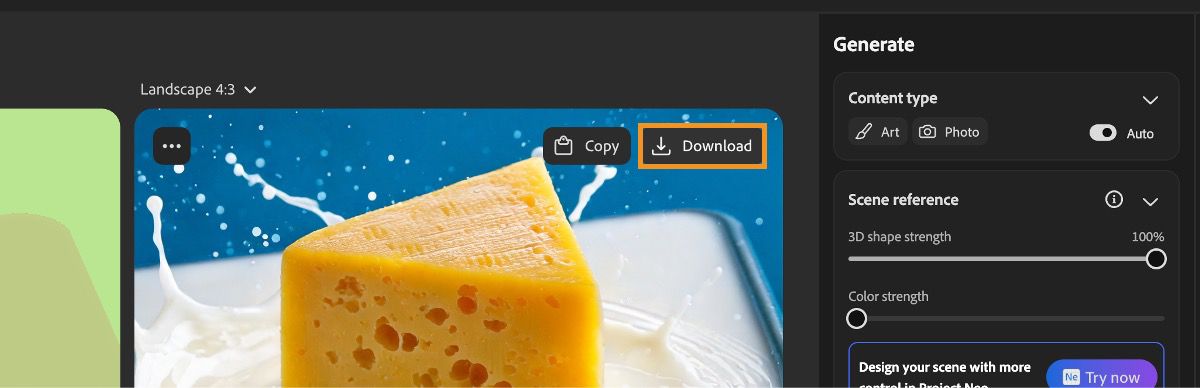 Hay una opción de descarga disponible para guardar la imagen seleccionada de las variaciones generadas.