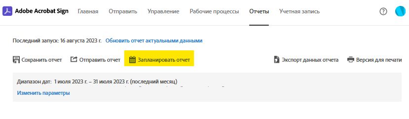 Опция страницы отчета — Планирование отчета