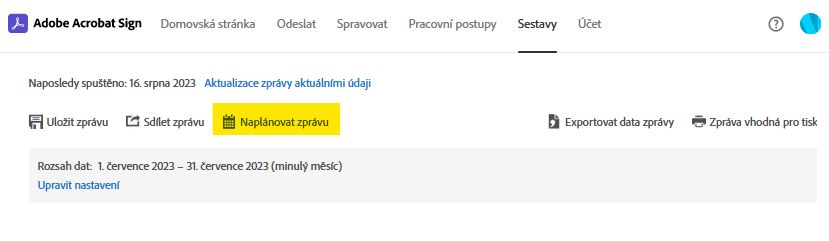 Možnost stránky hlášení – Naplánovat hlášení