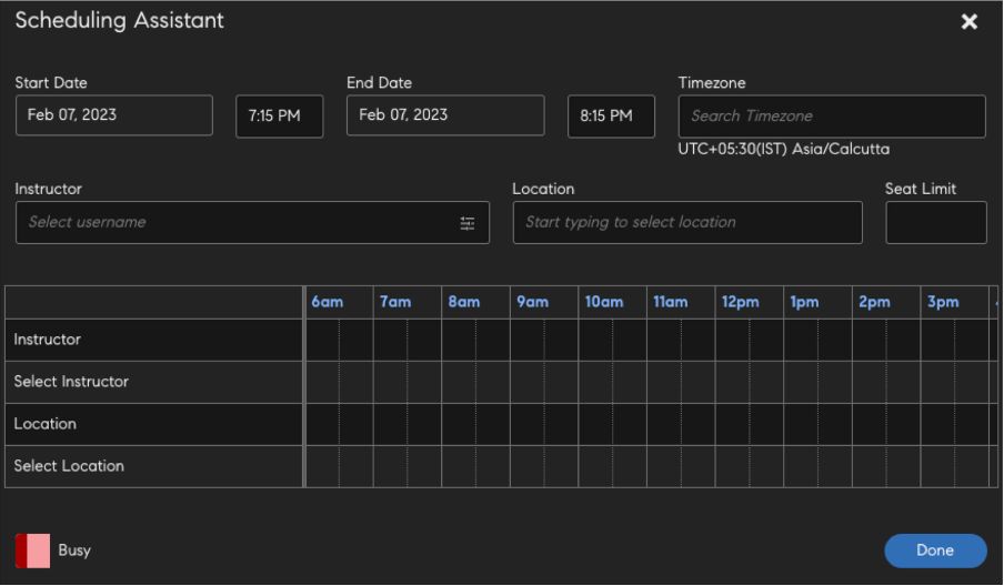 Scheduling Assistant screen