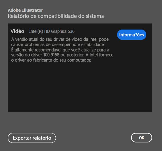 Relatório de compatibilidade do sistema para drivers de GPU INTEL