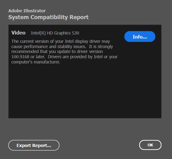 تقرير توافق النظام لبرامج تشغيل Intel GPU