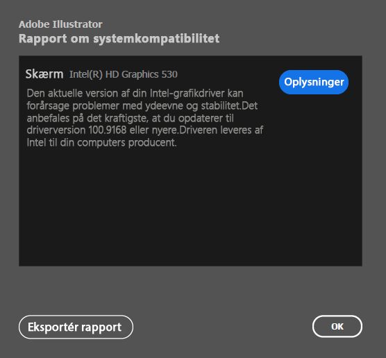 Systemkompatibilitetsrapport for INTEL GPU-drivere