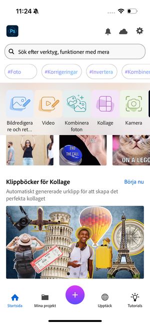 Klippbok för kollage på startskärmen