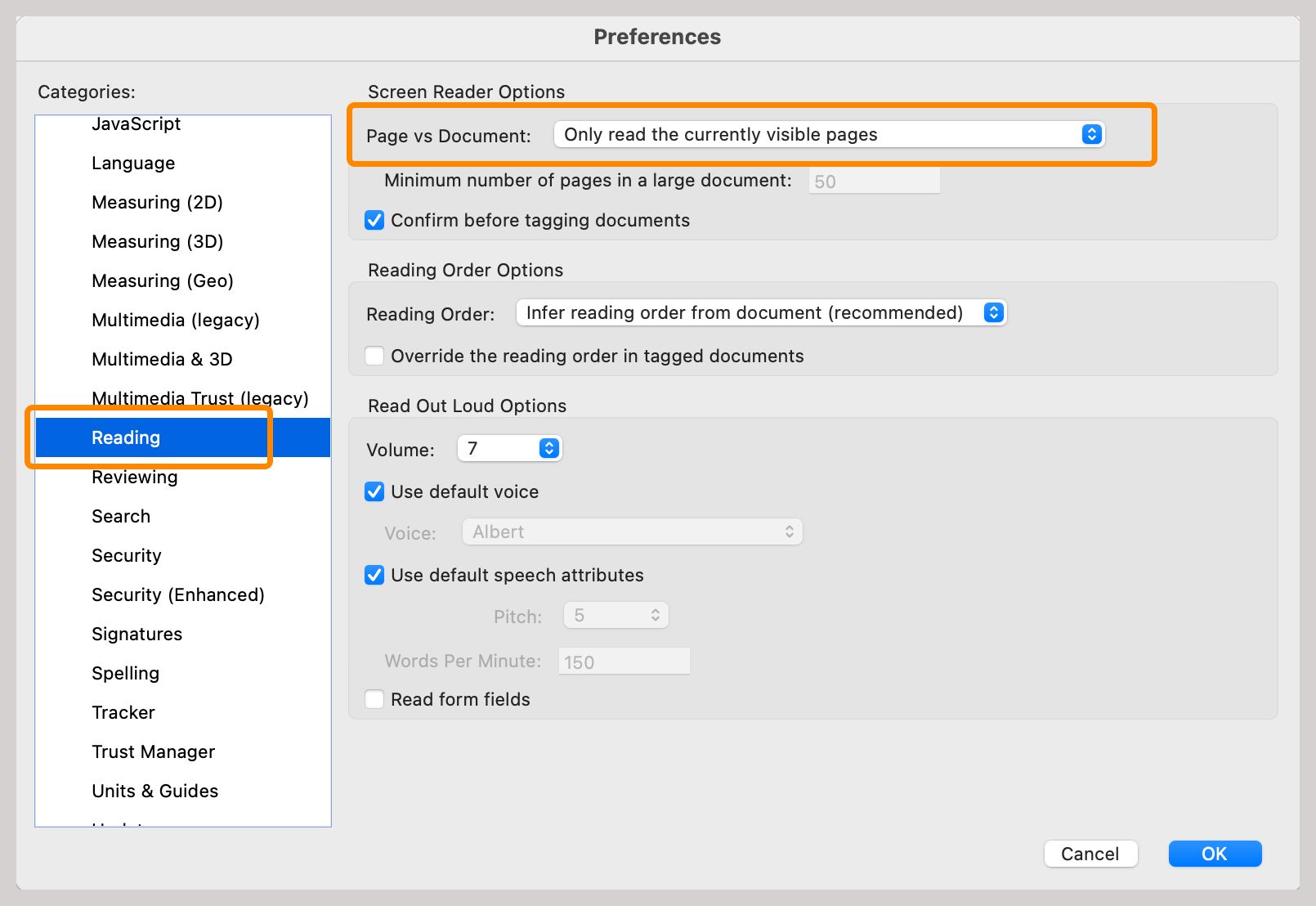 Alternativer for skjermleser