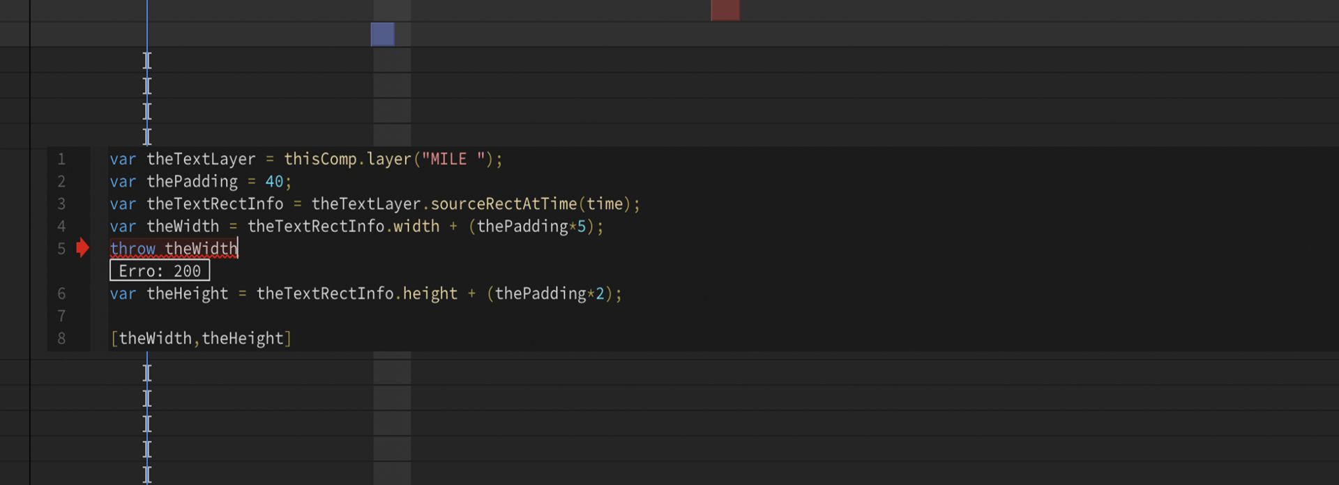 Usar throw para depurar expressões incorporadas