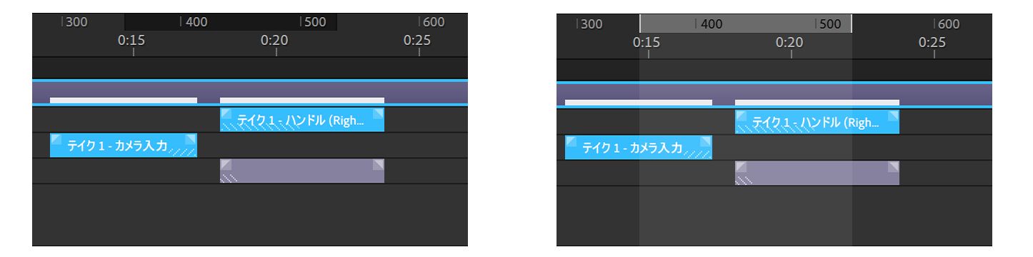 A）無効なワークエリア B） 有効なワークエリア