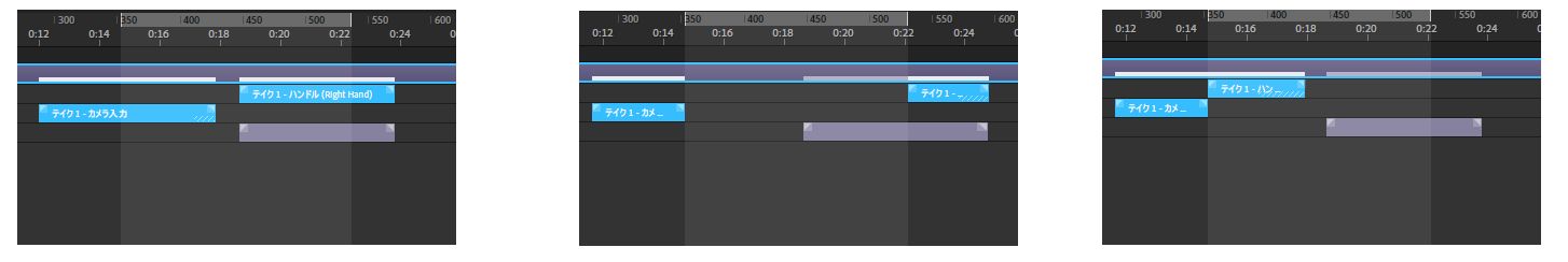 A）操作前 B）消去 C）リップル削除